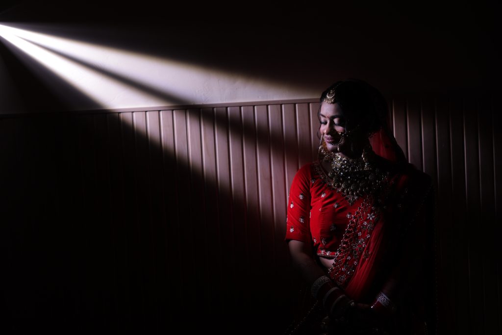 Bridal portrait with dramatic window light