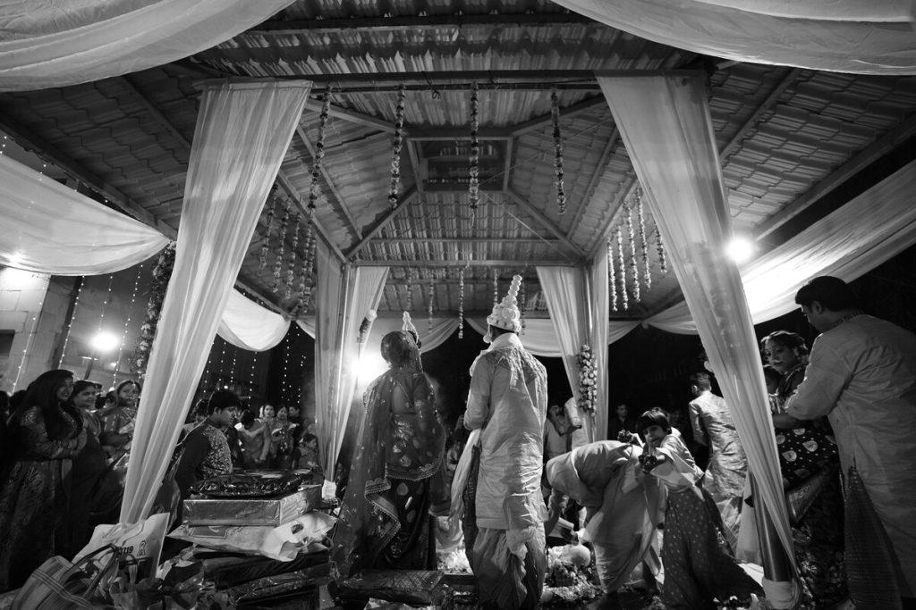 Black and white wedding ceremony photograph