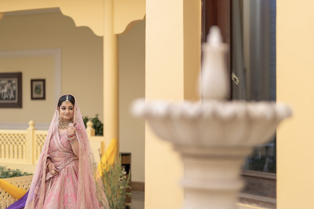 Bridal portrait in a sunlit setting